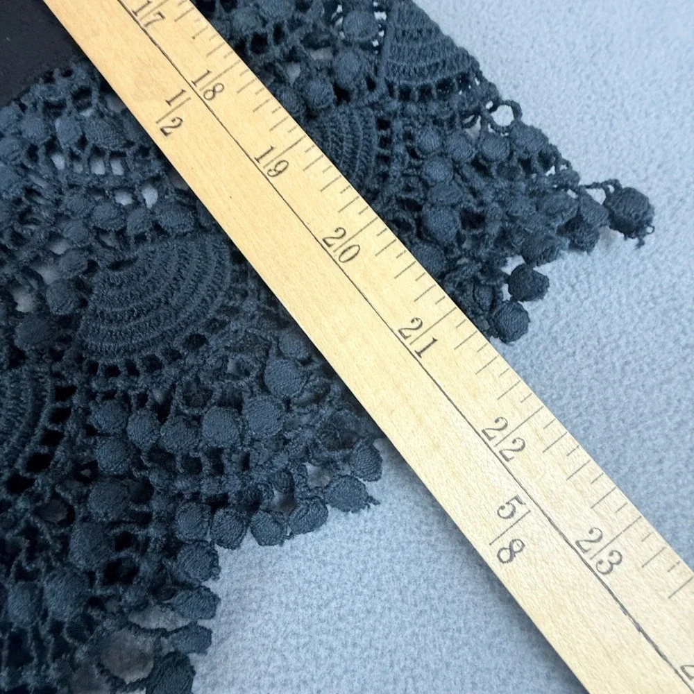 Free People Mini Dress Small Black Gold Embroidered Lace Bell Sleeve Boho Witchy